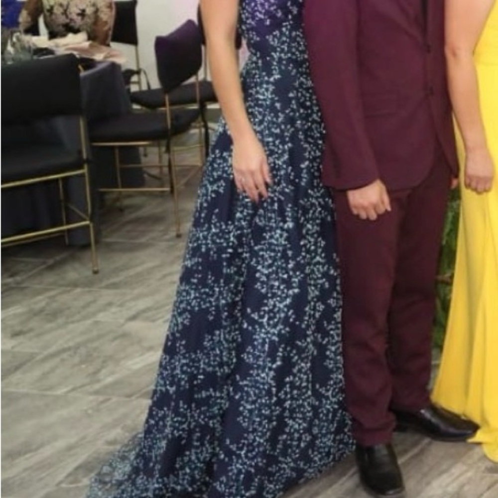 Elegant Navy Blue Floral Gown